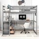 preview thumbnail 3 of 30, Full Size Loft Bed with Desk, Shelves, Two Built-in Drawers, Solid Pine Wood Frame, Guard Rails and Ladder, Grey