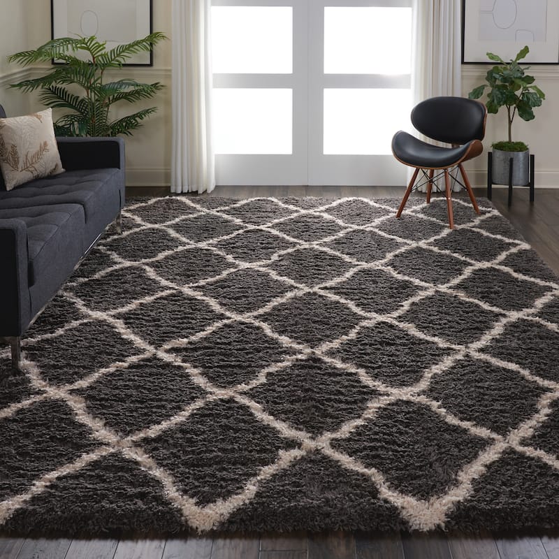 Nourison Ultra Plush Shag Geometric Area Rug - 9' x 12' - Dark Grey - Runner/Rectangle