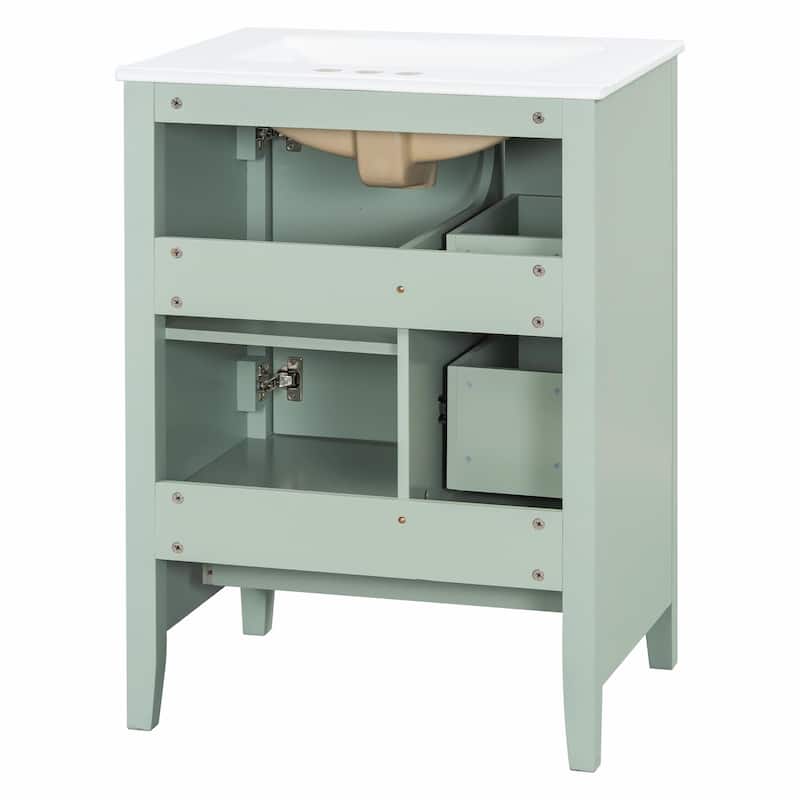 24-Inch Bathroom Vanity with Storage, Adjustable Shelf, Removable Dividers