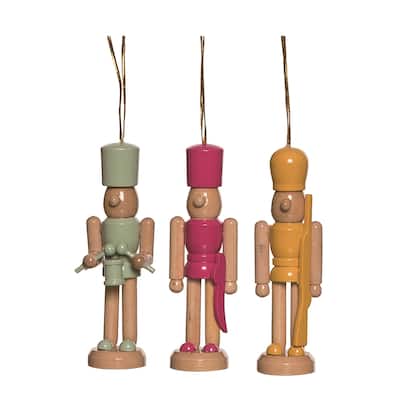 Transpac Wood Color Block Nutcracker Ornament Set of 3 Christmas Home Decorations