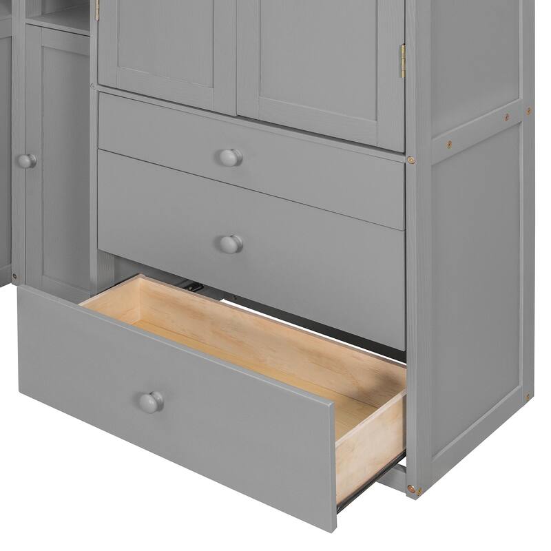 Twin Size Murphy Bed Cabinet Foldable Wall Bed Frame with Storage Wardrobes, Desk & Shelves, Wooden Hidden Platform Bed Chest