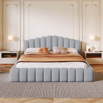 Upholstered Velvet Fabric Floor Bed Platform Bed