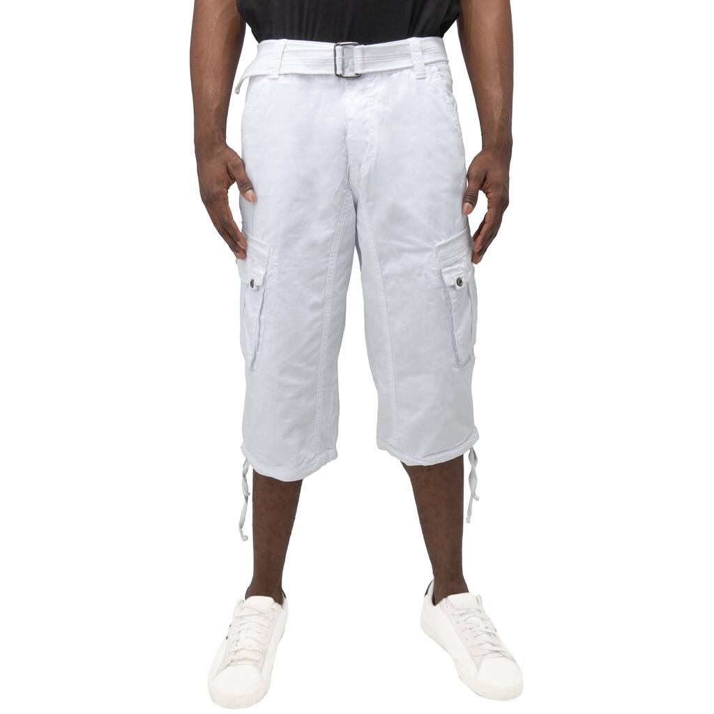 Men's Belted 18" Inseam Below Knee Long Cargo Shorts BW