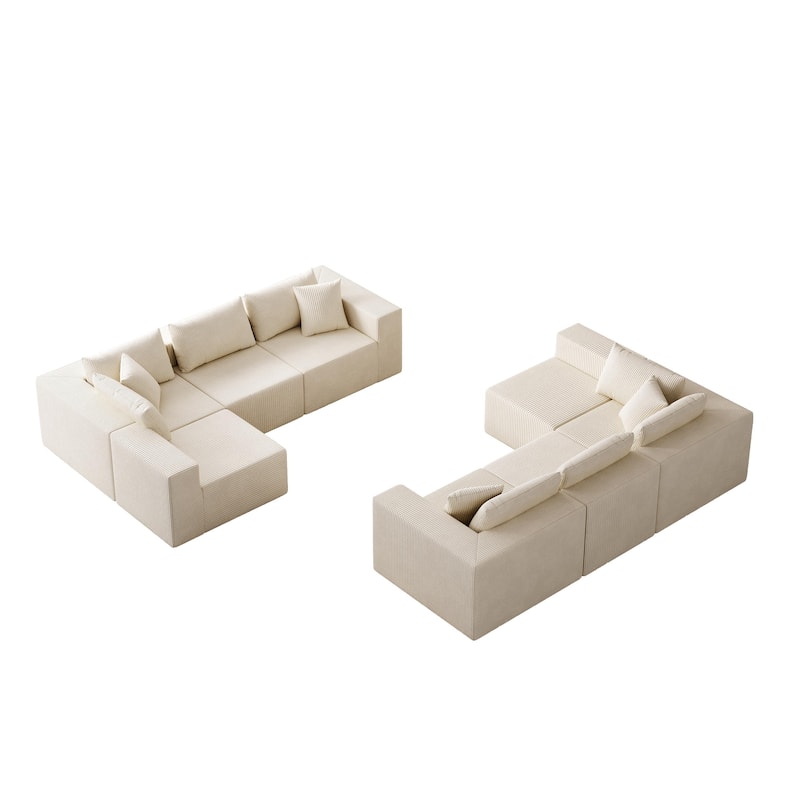 188-Inch Corduroy Modular L Shaped Sectional Sofa, Luxury Floor Couch Set, Foam-Filled Compressed Sofa