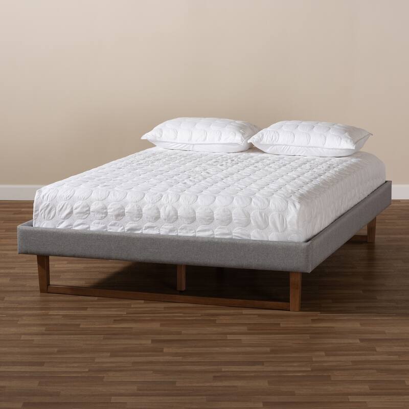 Full Size Bed Frame Modern Platform Bed Grey Fabric Wood Bed