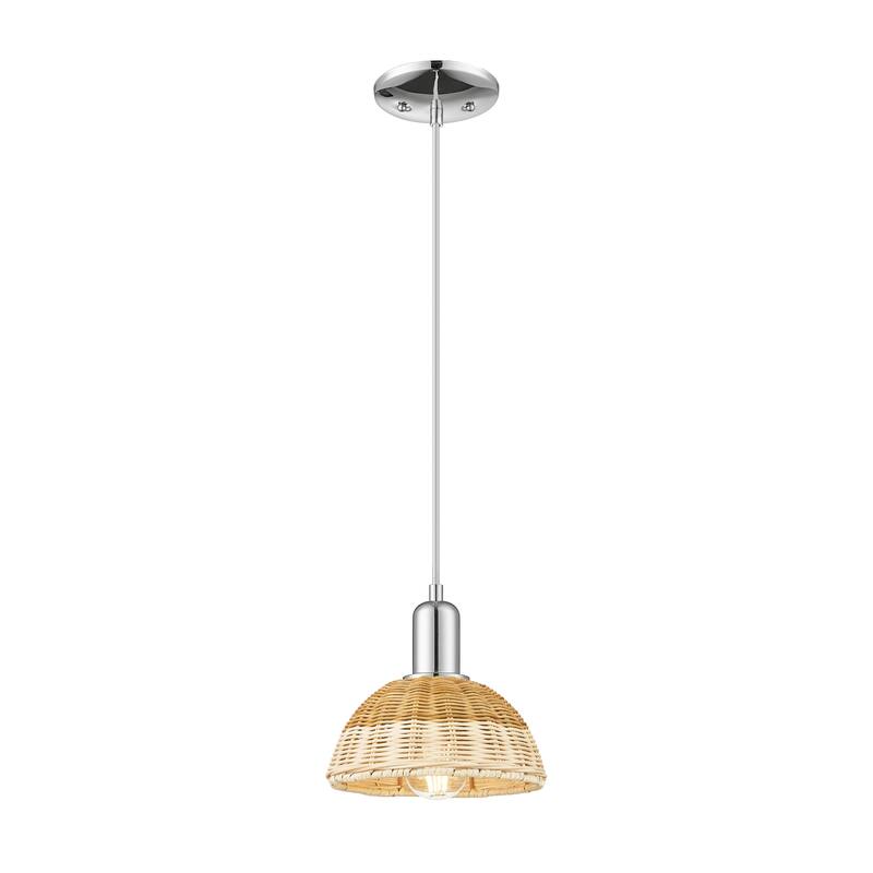 Innovations Lighting Downtown Urban - Natural Ballston Dome - 1 Light 8" Cord Hung Mini Pendant with Basketweave Shade - Polished Chrome