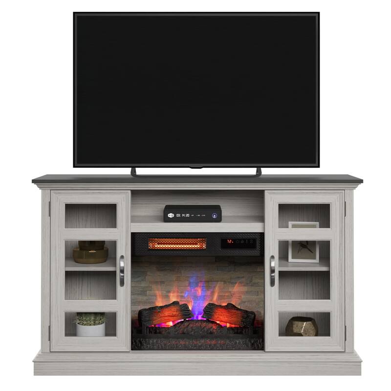 duraflame® Electric Fireplace Entertainment Center with Glass Cabinet Storage, Blanco Oak