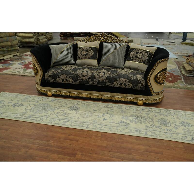 Vegetable Dye Floral Oushak Turkish Runner Rug, Floral Geometric Carpet - 12' 4'' X 2' 8''