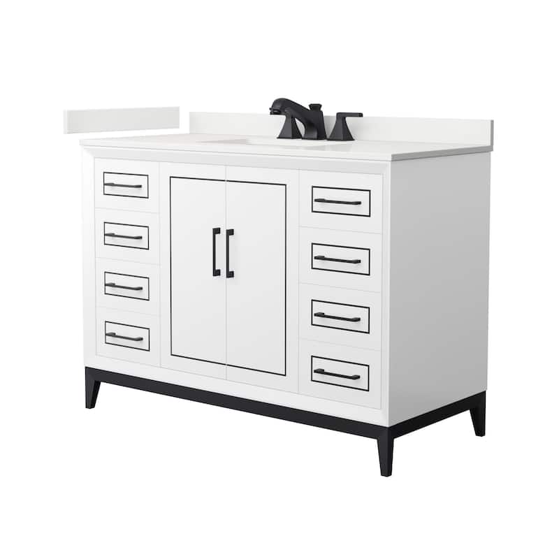 Wyndham Collection WCH515148S-QTZ-US3MXX Marlena 48" Free Standing - White / White Quartz Top / Matte Black Hardware