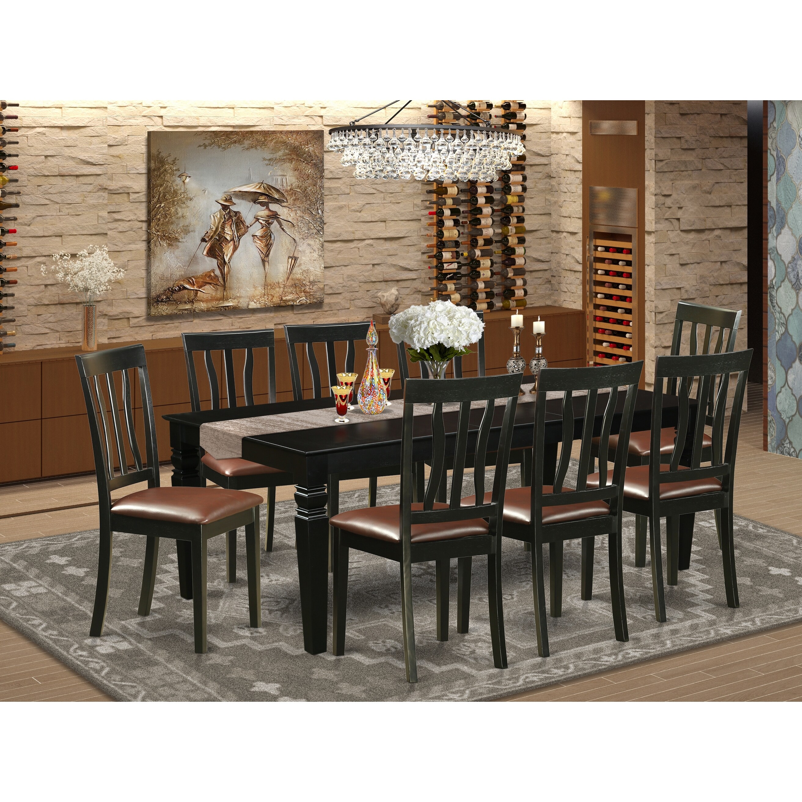 Lgan9 Blk 9 Pc Dining Room Set With A Table And 8 Chairs Overstock 17676470