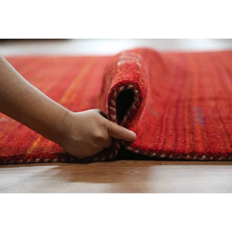 Tribal Gabbeh Indian Area Rug Hand-Knotted Modern Wool Carpet - 8'0" x 9'5"