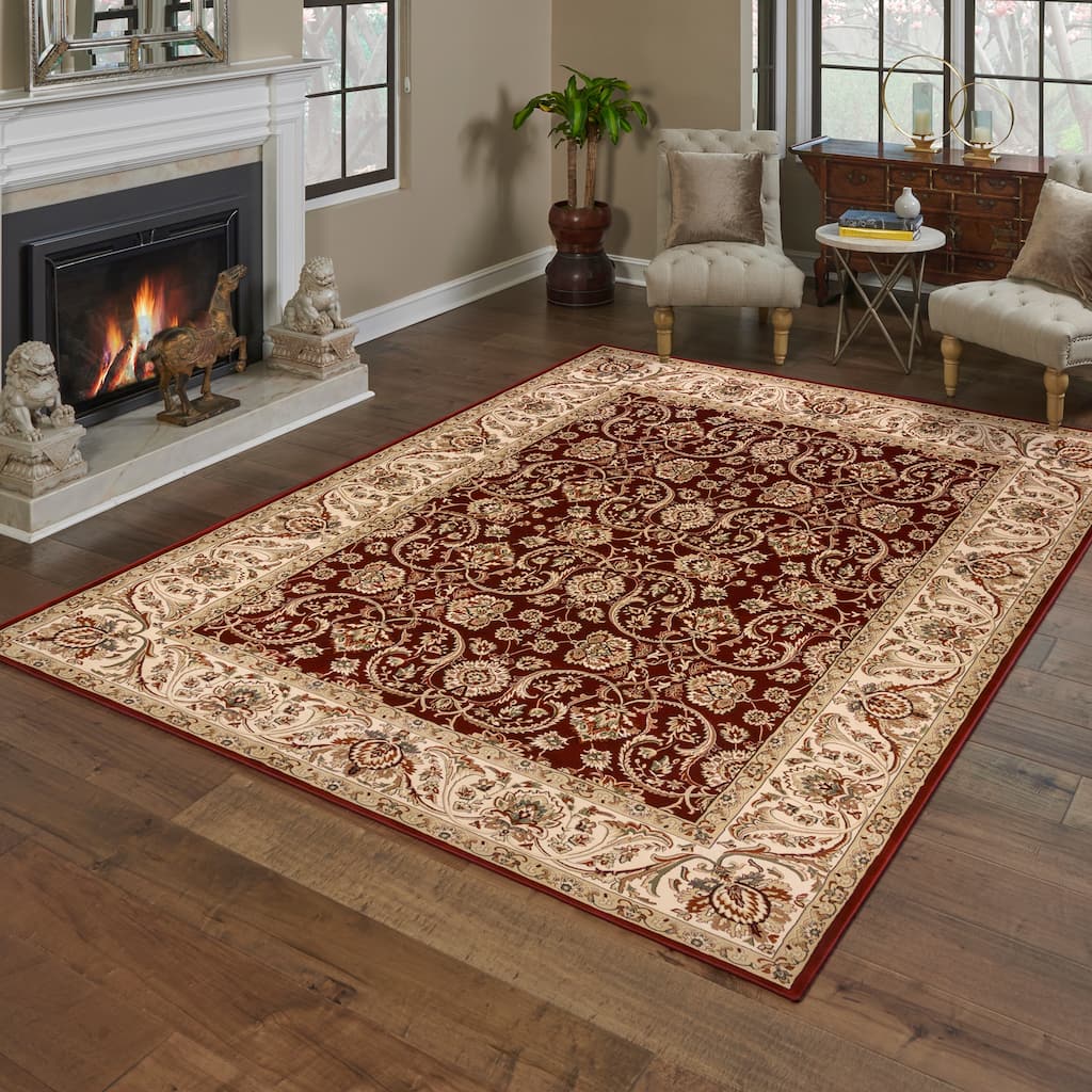 Gertmenian Majestic Croft Traditional Deep Red Floral Border Area Rug