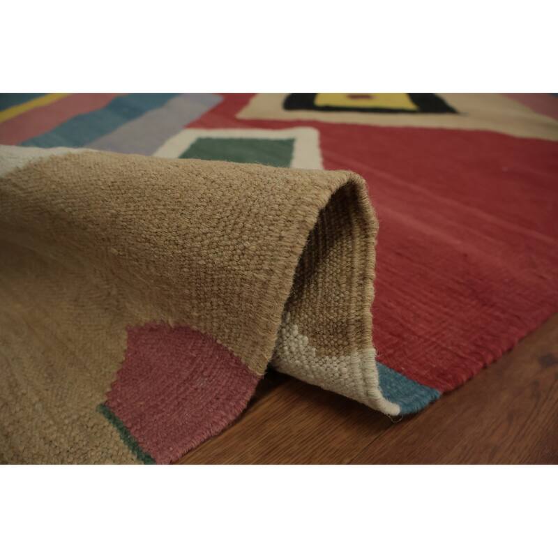 Hand Woven Oriental 100% Wool Carpet Southwestern Modern Multi-Colored Kilim Area Rug - 10' 10'' X 8' 10''