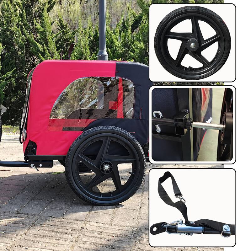 Foldable Dog Bike Trailer with Steel Frame, 16-Inch Wheels, and 88lb Capacity