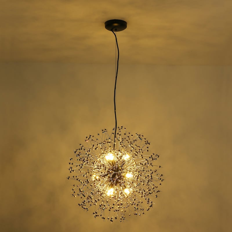 9-Light Modern Glam Sputnik Starburst Globe Pendant Linear Firework Crystal Chandelier for Living Room