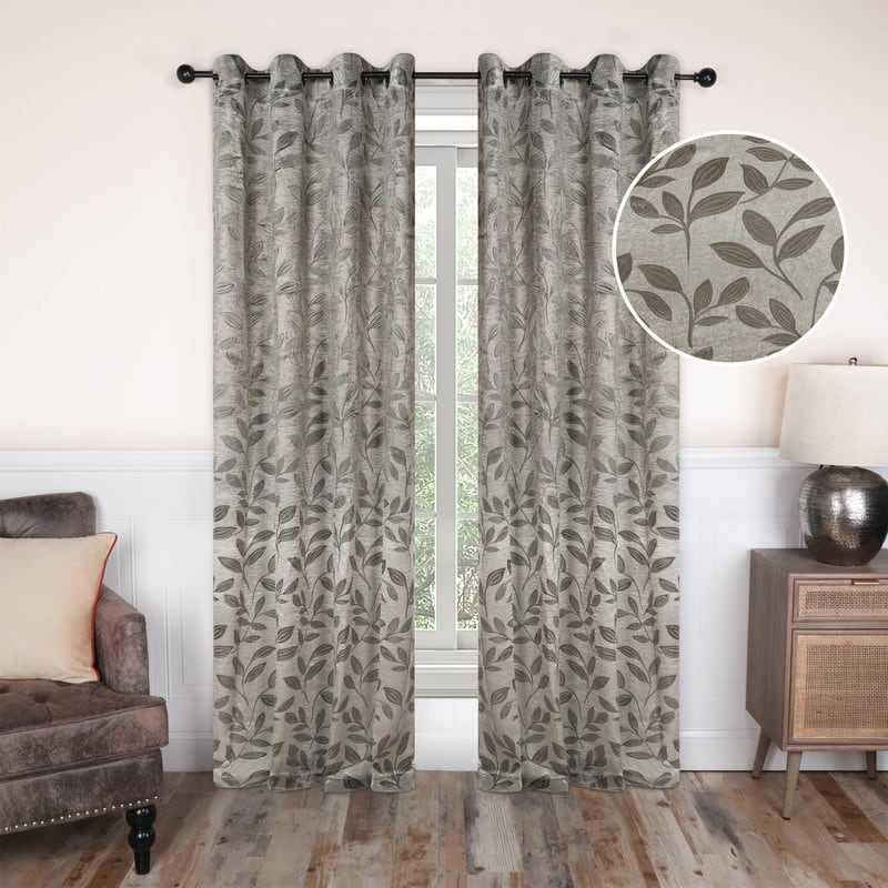 Superior Modern Bohemian Leaves Room Darkening Curtains with Grommets - 52" X 63" - Sage