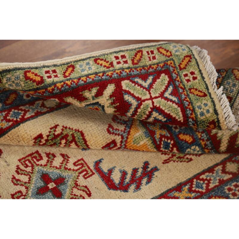 Traditional Kazak Oriental Accent Rug Hand-Knotted Wool Carpet - 3'5" x 4'10"