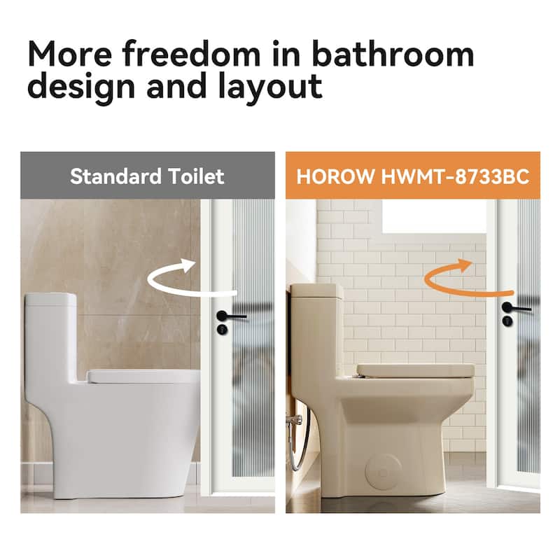 HOROW 1 Piece Powerful Dual Flush Toilet Bisque 1.1 1.6 GPF 12 Inch Rough In - N/A