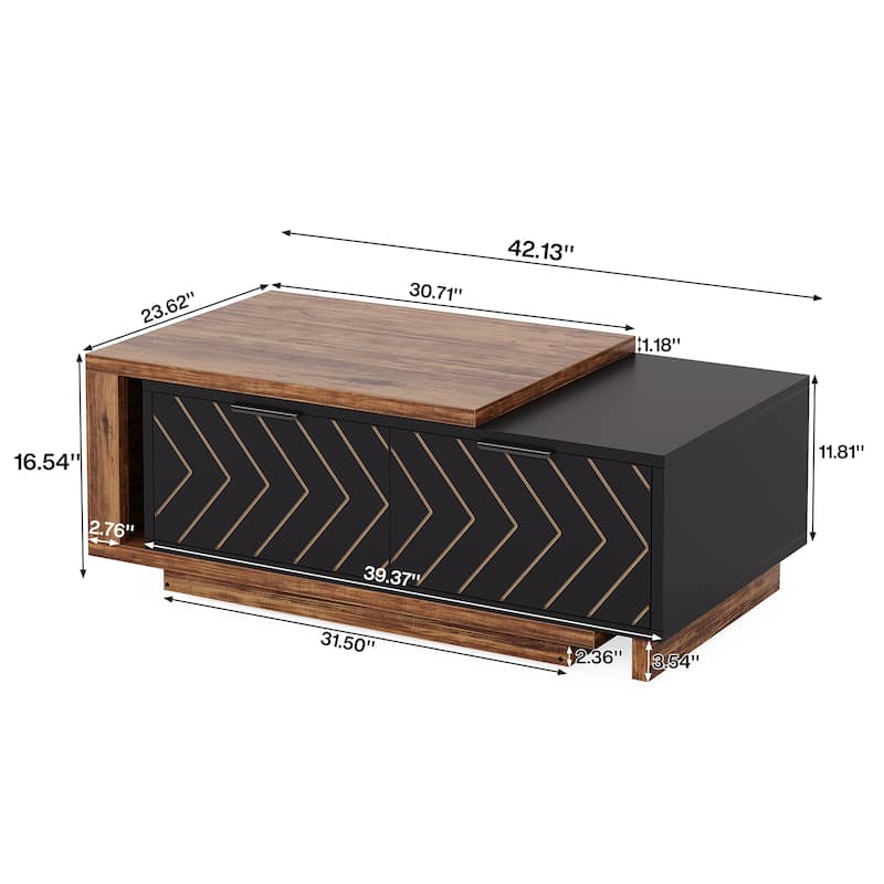 Wood Extendable 2-drawer Coffee Table with Sliding Tabletop