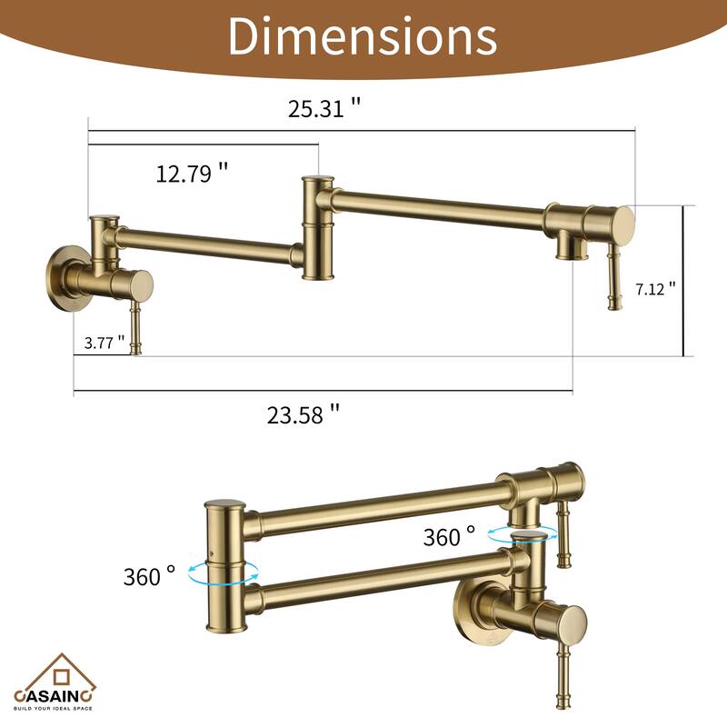 1.8 GPM Wall Mounted Foldable Kitchen Pot Filler