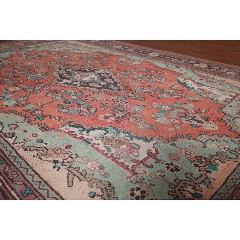 Hamedan Persian Vintage Area Rug Hand-Knotted Wool Carpet - 7'0"x 9'9"