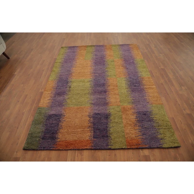Hand Knotted Oriental 100% Wool Carpet Modern Stripe Multi-Colored Gabbeh Area Rug - 7' 10'' X 5' 7''