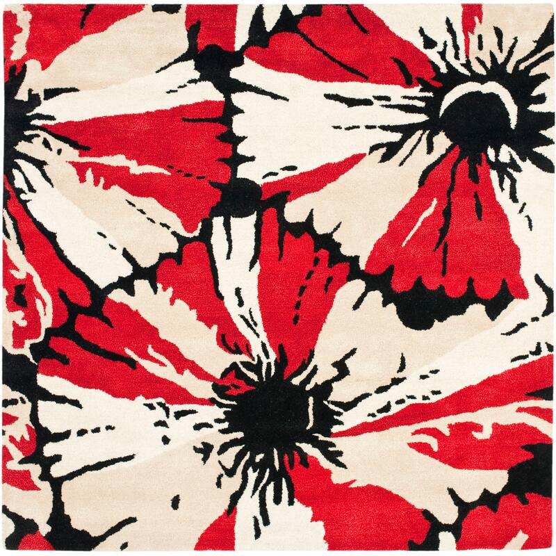 SAFAVIEH Handmade Soho Tyesha Floral N.Z. Wool Rug - 6' Square - Black/Red