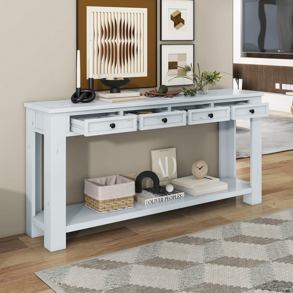 Console Table/Sofa Table with Storage Drawers and Bottom Shelf for Entryway Hallway