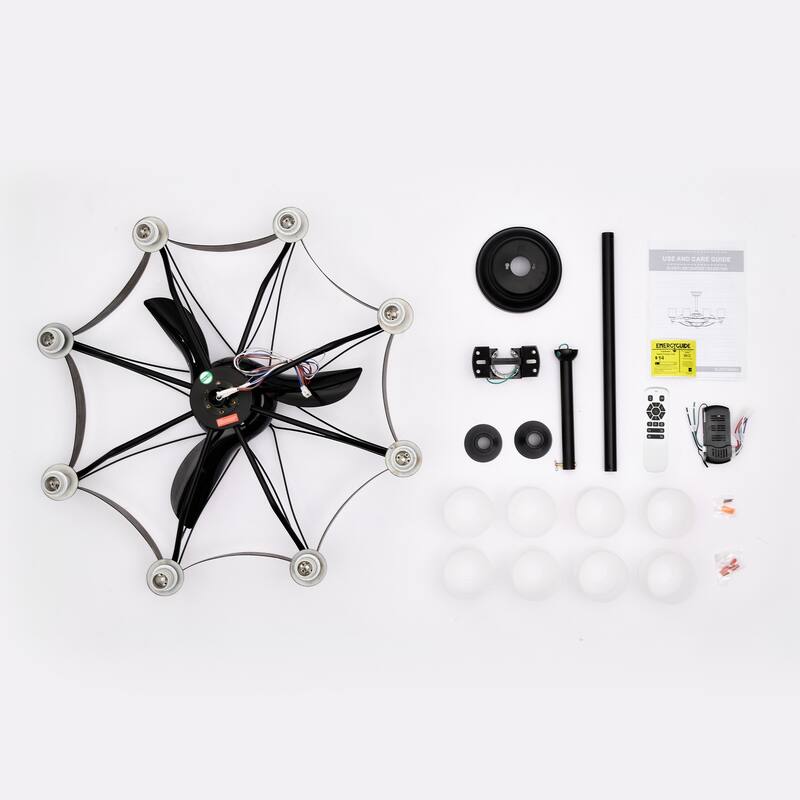 Dia 33 inch Chandelier Ceiling Fan for Bedroom Dining Room Living Room Kitchen Farmhouse Entry,Matte Black+ Wood Grain
