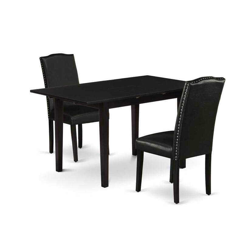 HomeStock 3-Piece Black Finish Rectangular Solid Wood Top with Butterfly Leaf Dining Table Set