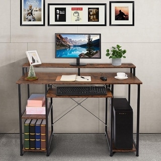 Computer Desk With Monitor Stand Storage Shelves Keyboard Tray ...