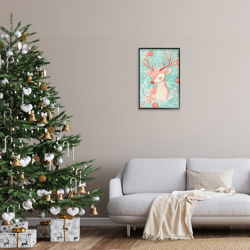 Stupell Pink & Blue Vintage Reindeer Framed Giclee Art Design By Arlington Prints