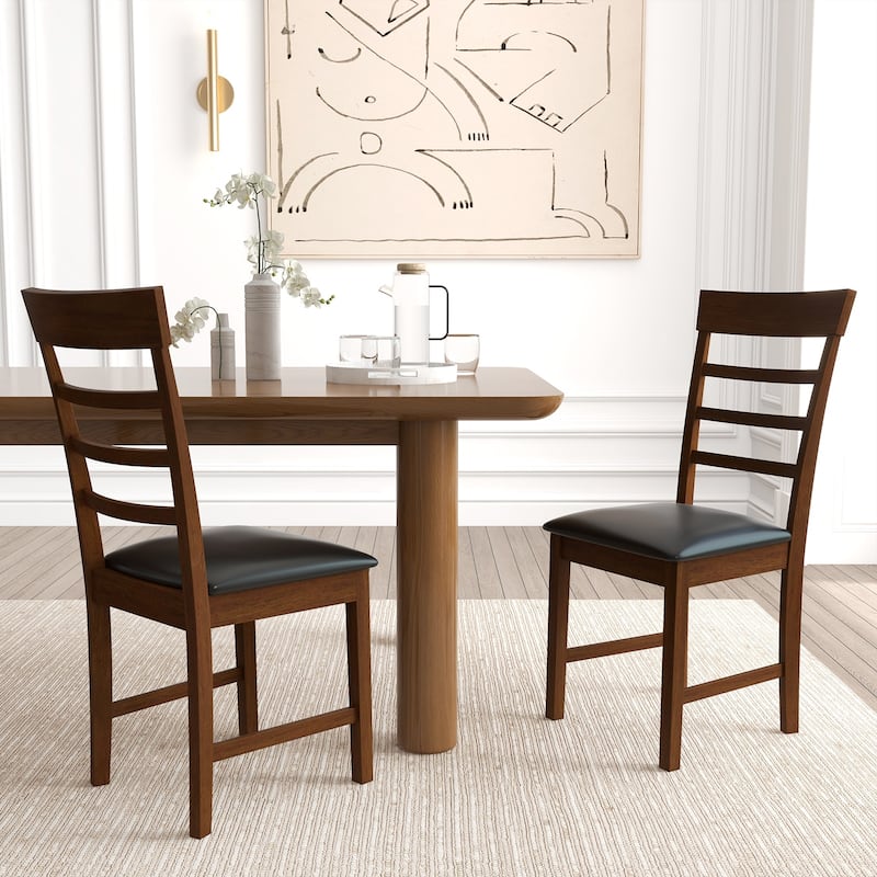 Gymax Wooden Dining Chair Set of 4 Pu Leather Upholstered Kitchen