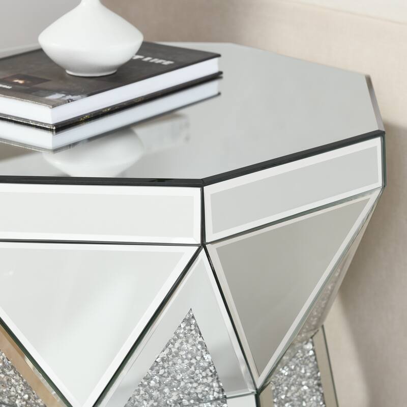 20" Modern Square Coffee Table with Crushed Diamonds Framing for Living Room