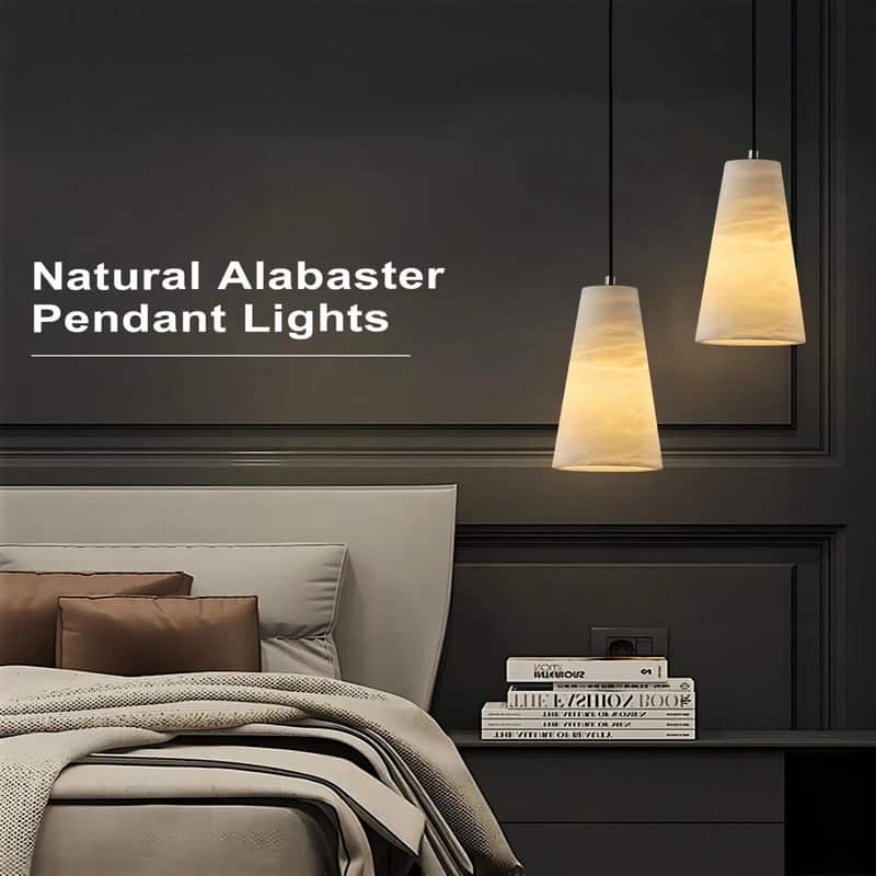 KAYLA 2 Light Pendant Light, Cone Natural Alabaster Shade Pendant Light for Dining Room, Kitchen Island(Bulb Included)