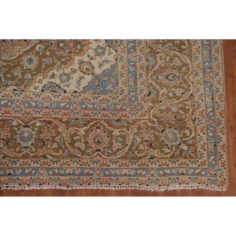 Hand Knotted Oriental 100% Wool Carpet Traditional Floral Pink Mashad Area Rug - 13' 3'' X 9' 7''