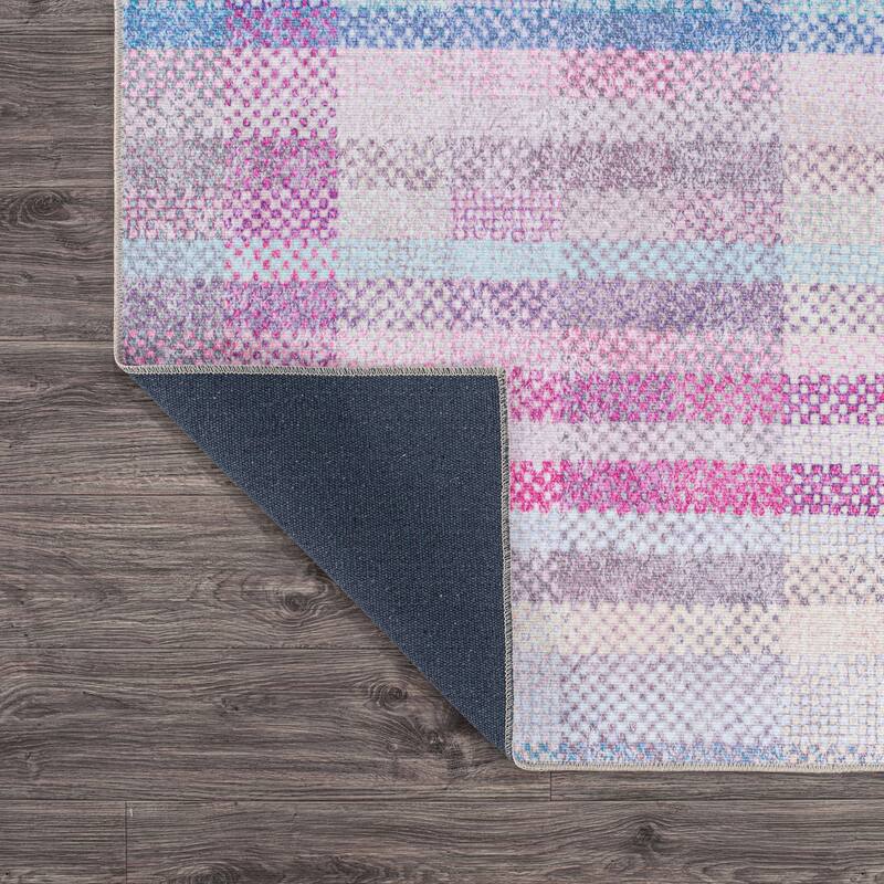 Contemporary Plaid Machine Washable Area Rug