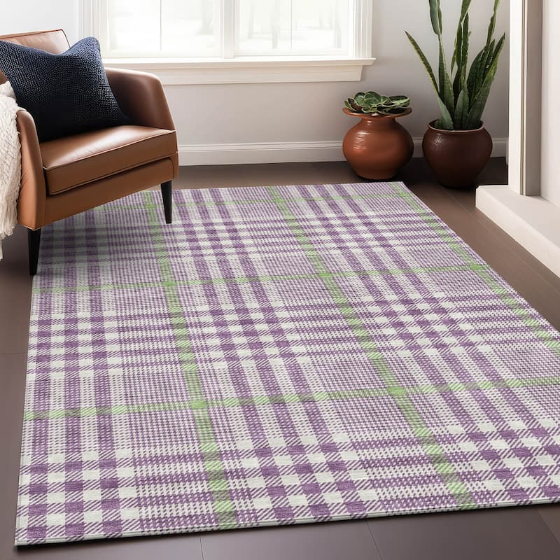 Machine Washable Indoor/ Outdoor Plaid Chantille Rug - Purple - 10' x 14'