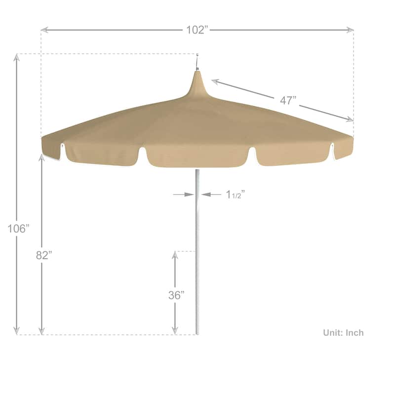 California Umbrella 85' Classic Pagoda Series Patio Umbrella With White Aluminum Pole Push Lift Sunbrella