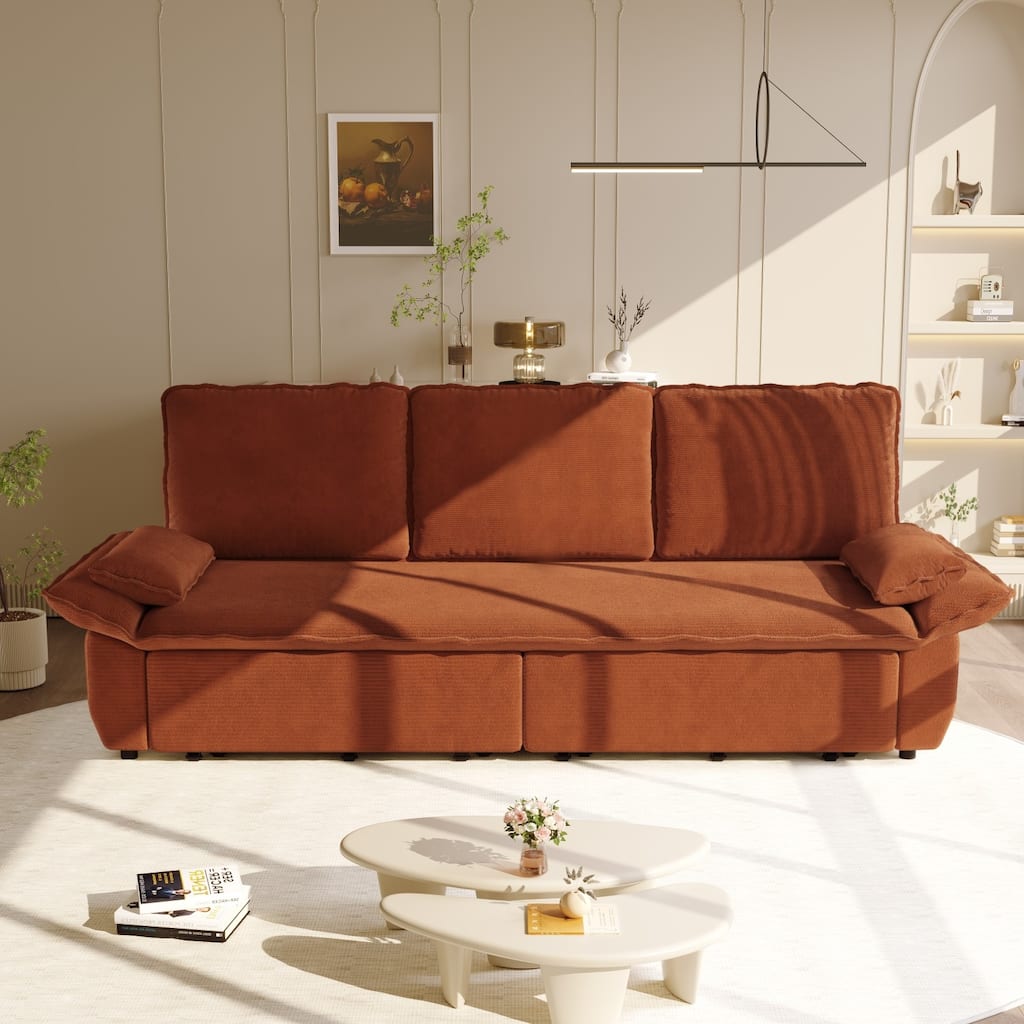 94.5" Corduroy Convertible Pull Out Sofa Bed