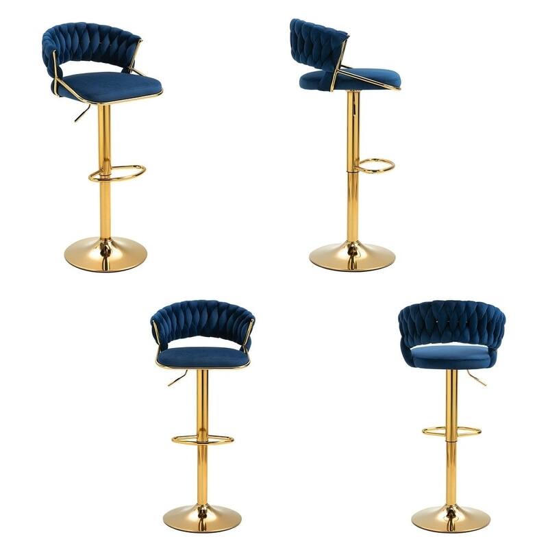2/4 Set Velvet Adjustable Counter Stools Swivel Bar Stools With Backs - 24"-33"