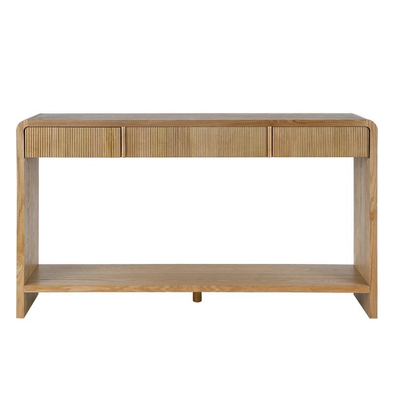 Modern 59" Console Table with 3 Drawers, Vertical Slats and Round Edge Design for Entryway or Hallway