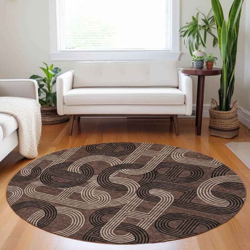 Machine Washable Indoor/ Outdoor Contemporary Geo Chantille Rug