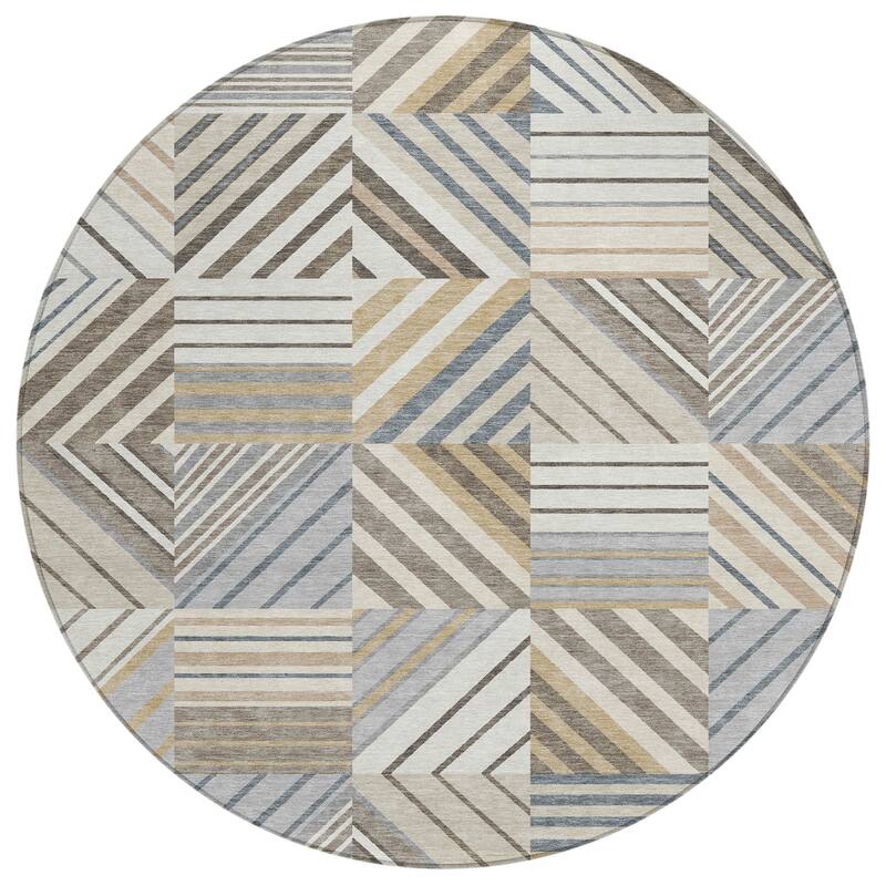Machine Washable Indoor/ Outdoor Geo Mosaic Chantille Rug