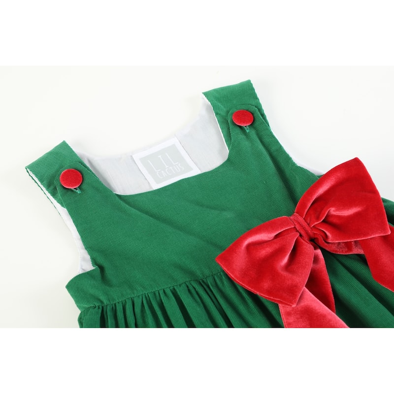 Lil Cactus Green Corduroy Christmas Applique Dress