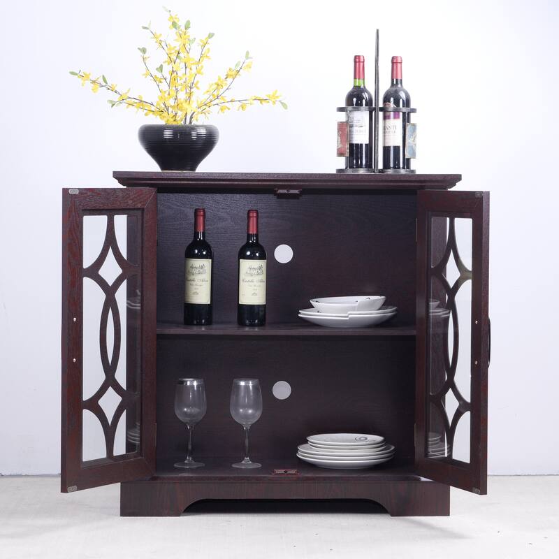 Sideboard Cabinet with Clear Tempered Glass Doors, Storage Cabinet with Adjustable Shelf, Large Capacity Wooden Accent Cabinet