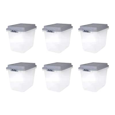 Hefty 6 Pack 32 Quart Hi-Rise Stackable Plastic Storage Bin w/ Lid, Quarry Gray - 2.14