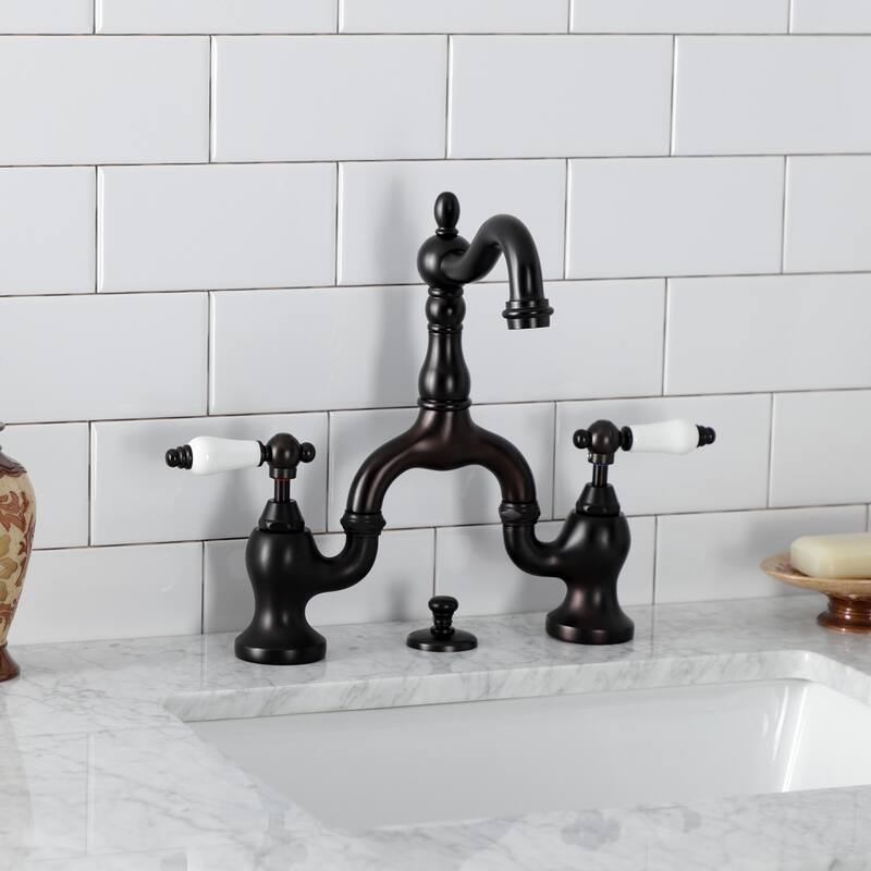 English Country Bridge Bathroom Faucet with Brass Pop-Up