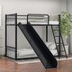 preview thumbnail 10 of 16, Twin over Twin Metal Bunk Bed with Inclined Ladder, Slide, Railings and Head&Footboards, White Black