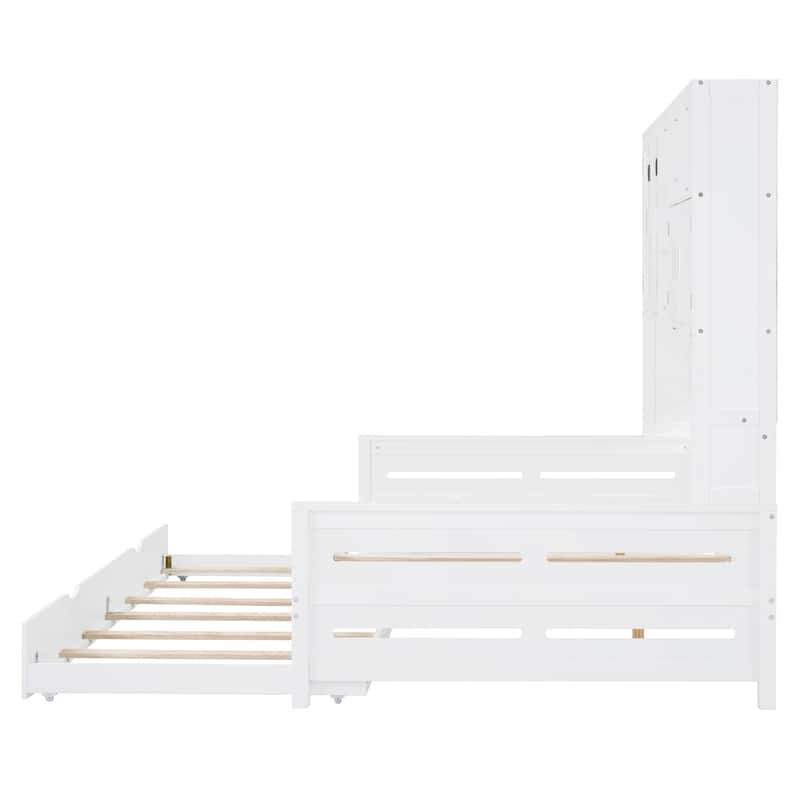 Full Size Wooden Daybed with Twin Size Trundle and All-in-One Storage Cabinet - Modern Design for Any Room